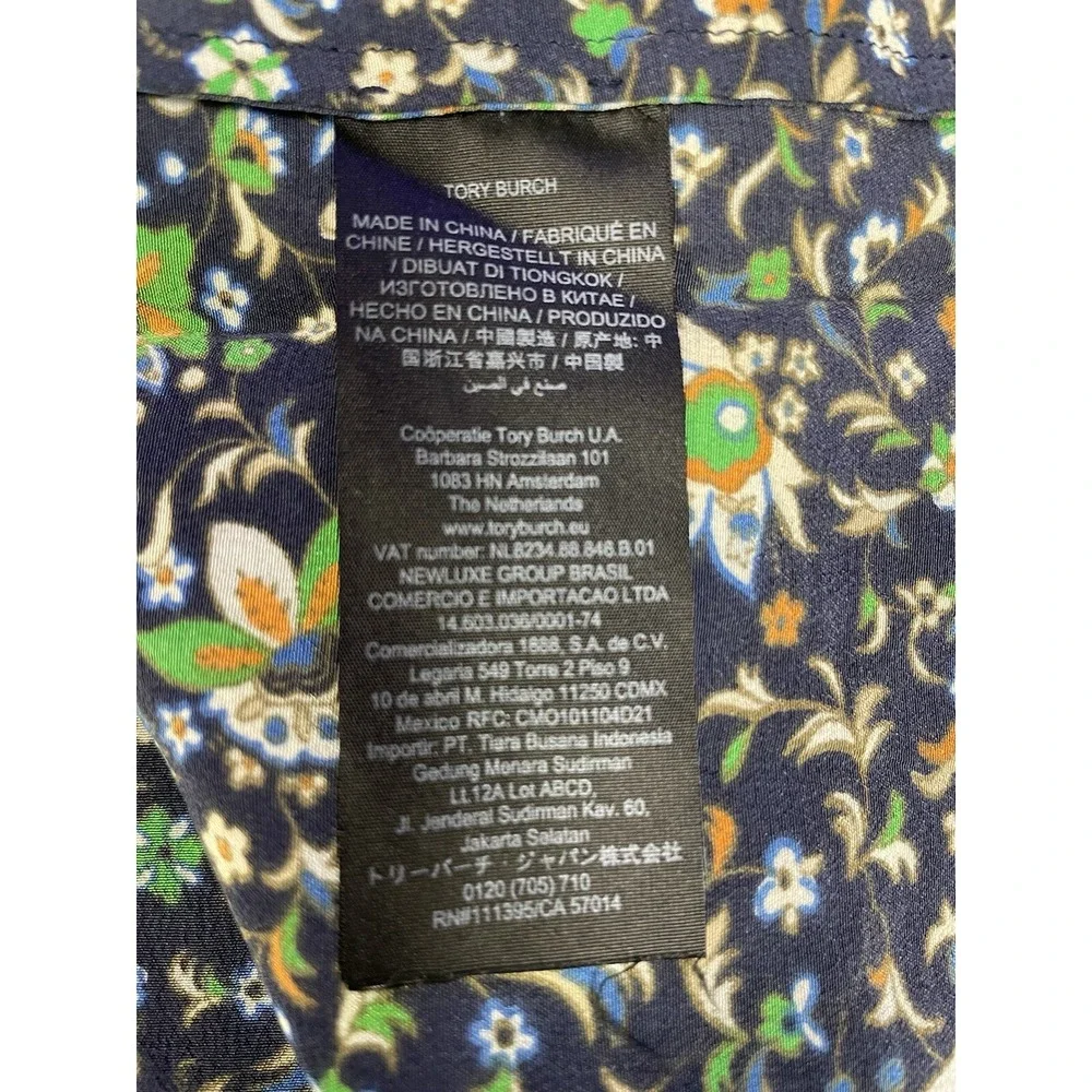 Tory Burch Silk Navy Floral Flutter Cap Sleeve Top Prairie Peasant Preppy Y2K 0